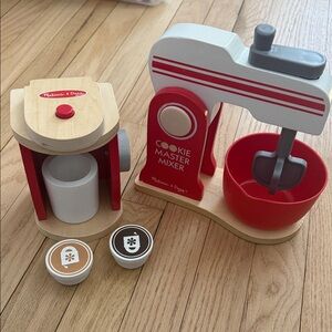 Melissa & Doug Coffee Maker and Cookie Master Mixer Set - Red, White, and Gray